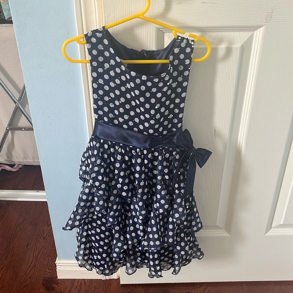 Navy blue and white polka dot children’s formal dress - Picture 1 of 2
